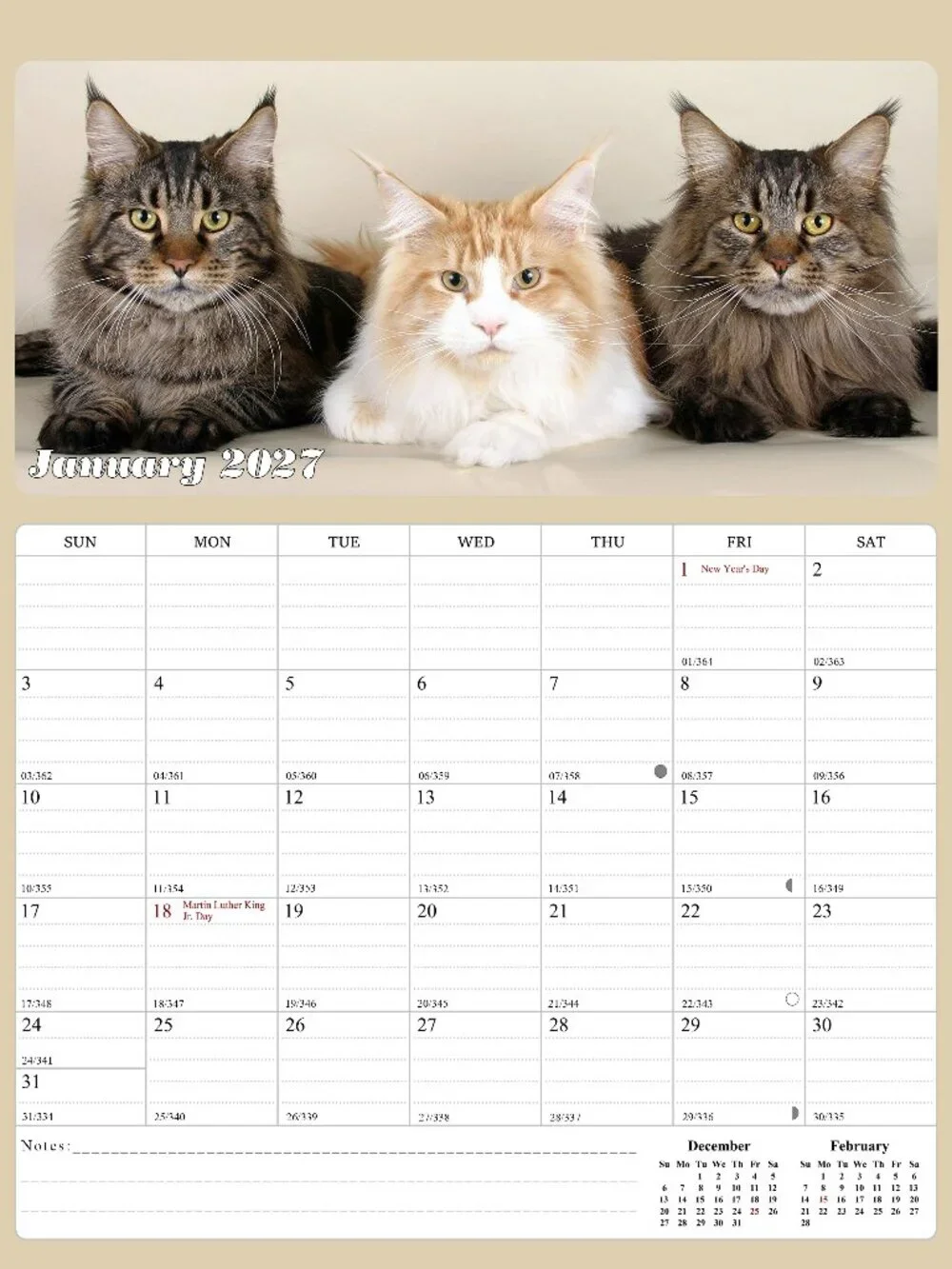 2027 Calendar Magnetic Peel & Stick 12 Months 8.5